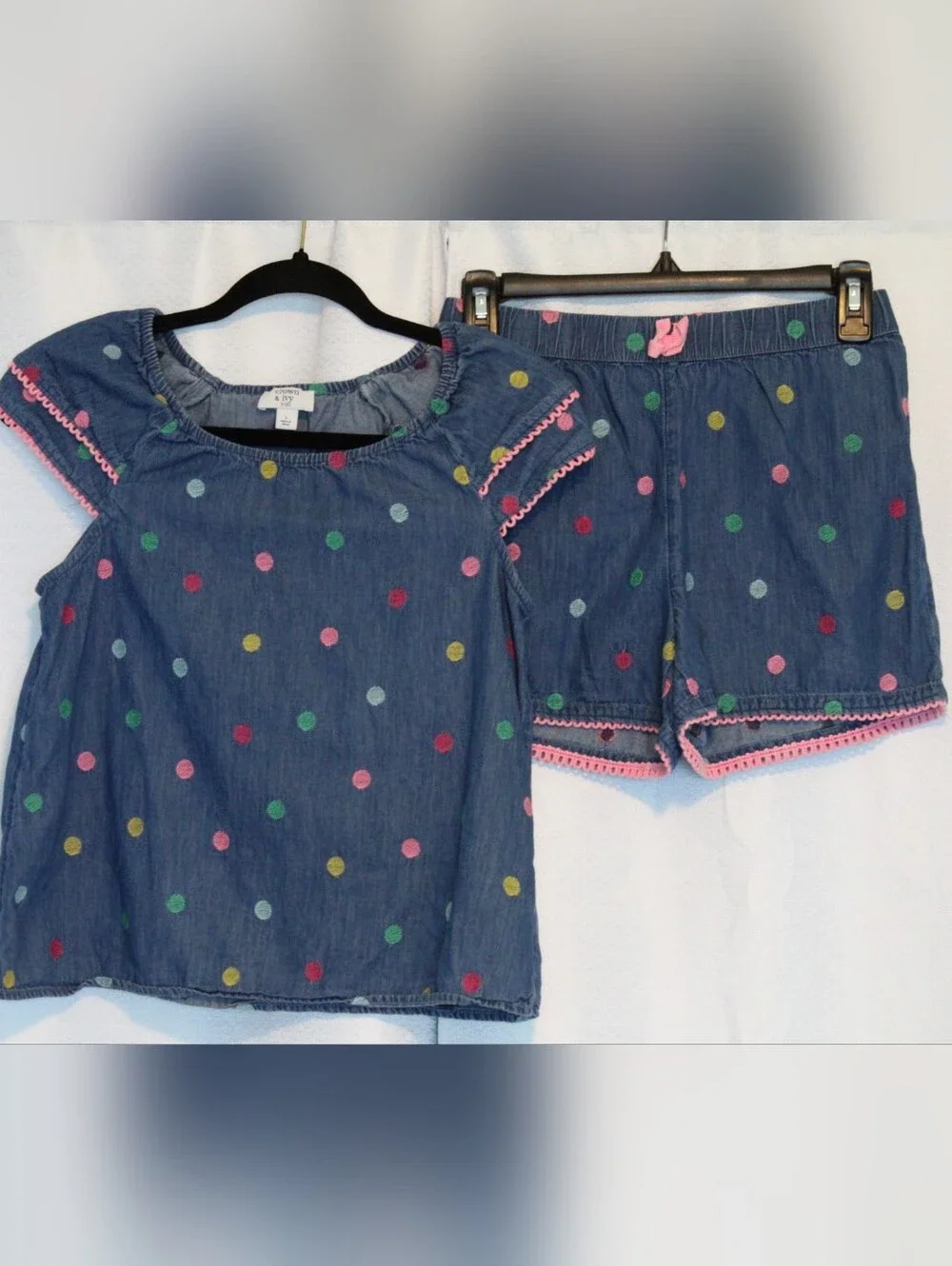 Crown & Ivy Girls Denim 2pc Top & Shorts Set Size Large 10/12